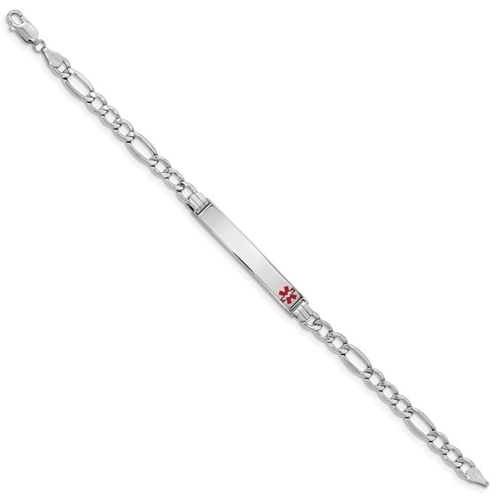 14K WG Semi-Solid Medical Polished Red Enamel Figaro ID Bracelet