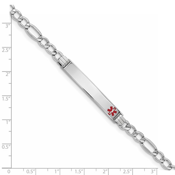 14K WG Semi-Solid Medical Polished Red Enamel Figaro ID Bracelet