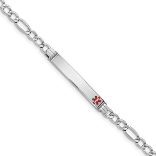 14K WG Semi-Solid Medical Polished Red Enamel Figaro ID Bracelet