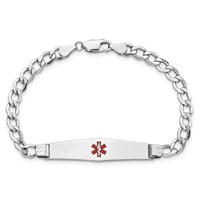 14K White Gold Medical Semi-Solid Chain Solid Plate Soft Diamond Shape 36x 9mm Centered Red Enamel Curb Link ID Bracelet, 7" view 4