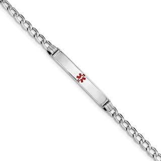 14K WG Semi-Solid Medical Red Enamel Cuban ID Bracelet