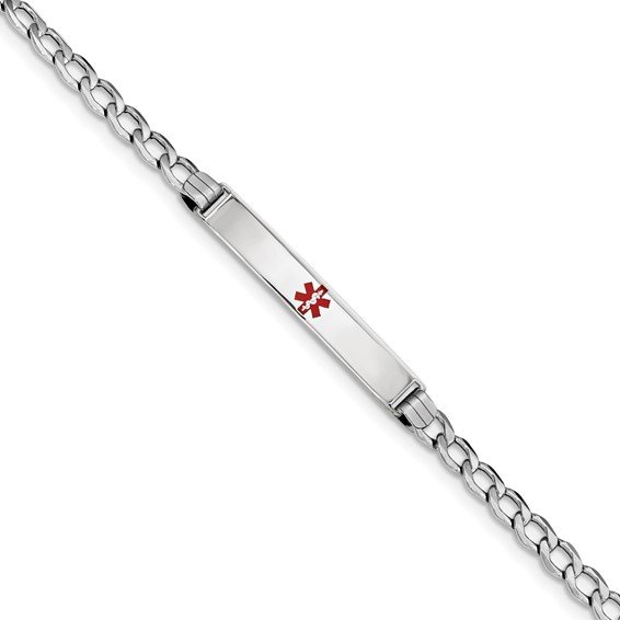 14K WG Semi-Solid Medical Red Enamel Cuban ID Bracelet