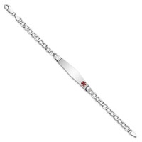 14K White Gold Medical Semi-Solid Chain Solid Plate Soft Diamond Shape 37x 9mm Off-Center Red Enamel Cuban Link ID Bracelet, 8" view 2