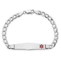 14K White Gold Medical Semi-Solid Chain Solid Plate Soft Diamond Shape 37x 9mm Off-Center Red Enamel Cuban Link ID Bracelet, 8" view 4
