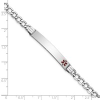14K White Gold Medical Semi-solid Chain Solid Plate 37x 6mm Off-Center Red Enamel Curb Link ID Bracelet, 8" view 3