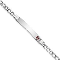 14K White Gold Medical Semi-solid Chain Solid Plate 37x 6mm Off-Center Red Enamel Curb Link ID Bracelet, 8" view 1