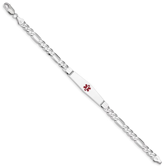 14K WG Medical Soft Diamond Shape Red Enamel Figaro Link ID Bracelet
