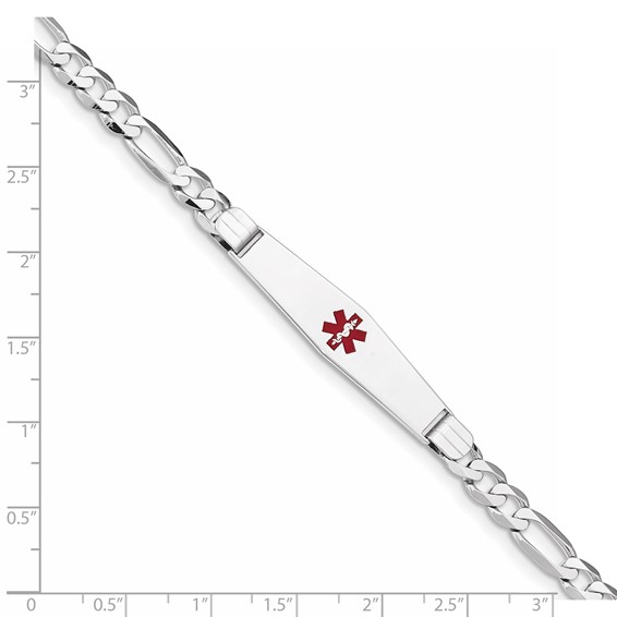 14K WG Medical Soft Diamond Shape Red Enamel Figaro Link ID Bracelet
