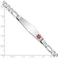 14K White Gold Medical Solid Chain Solid Plate Soft Diamond Shape 38x 9mm Off-Center Red Enamel Figaro Link ID Bracelet, 8" view 3