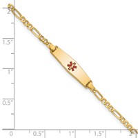 14K Yellow Gold Medical Solid Chain Solid Plate 20x 5mm Soft Diamond Shape Centered Red Enamel Figaro Link ID Bracelet, 6" view 3