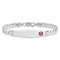 14K White Gold Medical Solid Chain Solid Plate Soft Diamond Shape 38x 9mm Off-Center Red Enamel Flat Curb Link ID Bracelet, 8" view 3