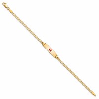 14K Medical Solid Chain Solid Plate 20x5mm Soft Diamond Shape Centered Red Enamel Curb Link 7 Inch ID Bracelet view 2