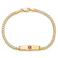 14K Medical Solid Chain Solid Plate 20x5mm Soft Diamond Shape Centered Red Enamel Curb Link 7 Inch ID Bracelet view 4