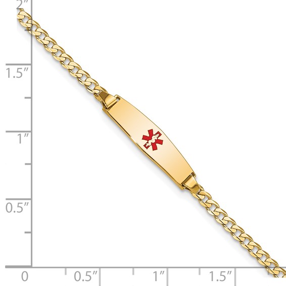 14k Medical Solid Chain/Solid Plate 20x5mm Soft Diamond Shape Centered Red Enamel Curb Link 8 inch ID Bracelet