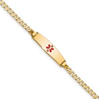 14K Medical Solid Chain Solid Plate 20x5mm Soft Diamond Shape Centered Red Enamel Curb Link 7 Inch ID Bracelet view 1