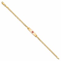 14K Yellow Gold Medical Solid Chain Solid Plate 20x 5mm Soft Diamond Shape Centered Red Enamel Flat Anchor Link ID Bracelet, 7" view 2