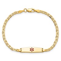 14K Yellow Gold Medical Solid Chain Solid Plate 20x 5mm Soft Diamond Shape Centered Red Enamel Flat Anchor Link ID Bracelet, 7" view 4
