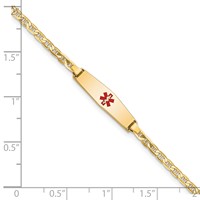 14K Yellow Gold Medical Solid Chain Solid Plate 20x 5mm Soft Diamond Shape Centered Red Enamel Flat Anchor Link ID Bracelet, 7" view 3