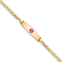 14K Yellow Gold Medical Solid Chain Solid Plate 20x 5mm Soft Diamond Shape Centered Red Enamel Flat Anchor Link ID Bracelet, 7" view 1