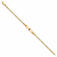14K Yellow Gold Medical Semi-Solid Chain Solid Plate 20x5mm Soft Diamond Shape Centered Red Enamel Figaro Link ID Bracelet - 6in view 2