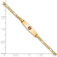 14K Yellow Gold Medical Semi-Solid Chain Solid Plate 20x5mm Soft Diamond Shape Centered Red Enamel Figaro Link ID Bracelet - 6in view 3