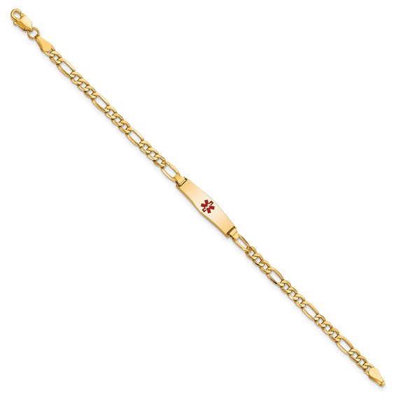 14k Medical Semi-Solid Chain/Solid Plate 20x5mm Soft Diamond Shape Centered Red Enamel Figaro Link 6 inch Baby/Child ID Bracelet