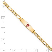 14K Yellow Gold Medical Semi-Solid Chain Solid Plate 20x 5mm Soft Diamond Shape Centered Red Enamel Figaro Link ID Bracelet, 6" view 3