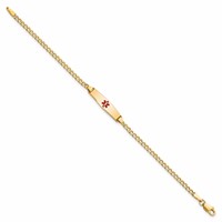 14K Medical Semi-Solid Chain Solid Plate 20x5mm Soft Diamond Shape Centered Red Enamel Cuban Link 6 Inch ID Bracelet view 2