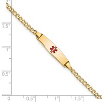 14K Medical Semi-Solid Chain Solid Plate 20x5mm Soft Diamond Shape Centered Red Enamel Cuban Link 6 Inch ID Bracelet view 3