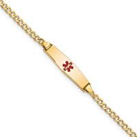 14K Medical Semi-Solid Chain Solid Plate 20x5mm Soft Diamond Shape Centered Red Enamel Cuban Link 6 Inch ID Bracelet view 1