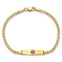14K Yellow Gold Medical Semi-Solid Chain Solid Plate 20x5mm Soft Diamond Shape Centered Red Enamel Anchor Link ID Bracelet - 6in view 4