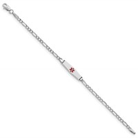 14K White Gold Medical Semi-Solid Chain Solid Plate 20x5mm Soft Diamond Shape Centered Red Enamel Figaro Link ID Bracelet - 6in view 2