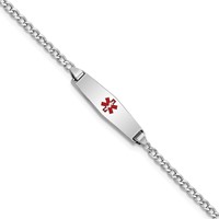 14K White Gold Medical Semi-Solid Chain Solid Plate 20x5mm Soft Diamond Shape Centered Red Enamel Cuban Link ID Bracelet - 7in view 1
