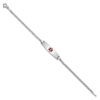 14K White Gold Medical Semi-Solid Chain Solid Plate 25x7mm Soft Diamond Shape Centered Red Enamel Anchor Link ID Bracelet - 6in view 2