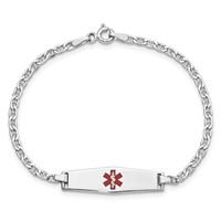 14K White Gold Medical Semi-Solid Chain Solid Plate 25x7mm Soft Diamond Shape Centered Red Enamel Anchor Link ID Bracelet - 6in view 4