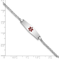 14K White Gold Medical Semi-Solid Chain Solid Plate 25x7mm Soft Diamond Shape Centered Red Enamel Anchor Link ID Bracelet - 6in view 3