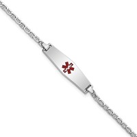 14K White Gold Medical Semi-Solid Chain Solid Plate 25x7mm Soft Diamond Shape Centered Red Enamel Anchor Link ID Bracelet - 6in view 1