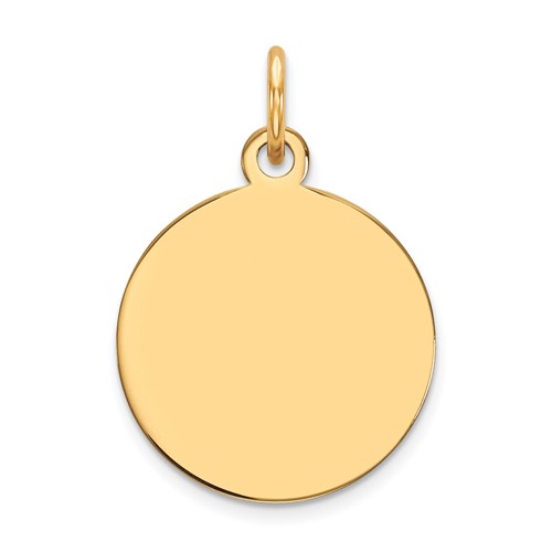14K Yellow Gold Plain.018 Gauge Round Engravable 15mm Disc Charm