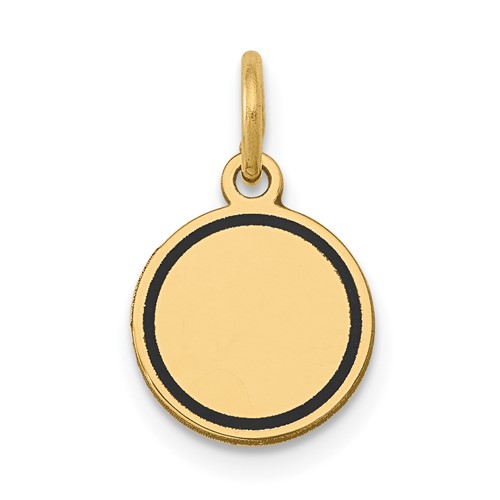 14K Yellow Gold Charm with Black Enamel Edge.027 Gauge Round Engravable 10mm Disc