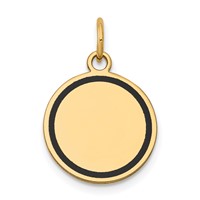 14K Yellow Gold Charm with Black Enamel Edge.027 Gauge Round Engravable 15mm Disc view 1