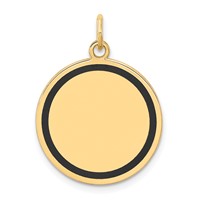 14K Yellow Gold Charm with Black Enamel Edge.027 Gauge Round Engravable 19mm Disc view 1
