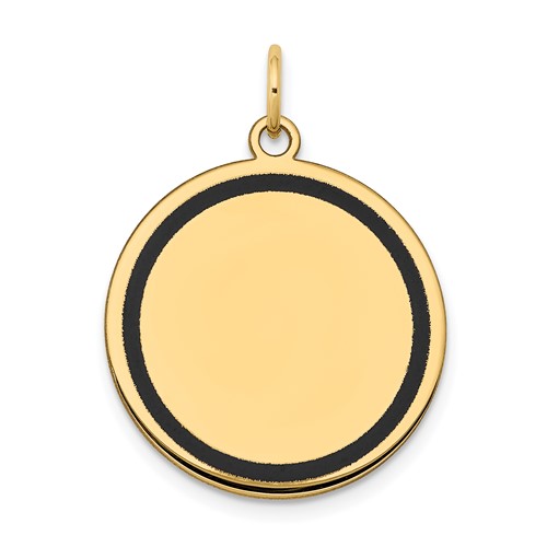 14K Yellow Gold Charm with Black Enamel Edge.027 Gauge Round Engravable 21mm Disc