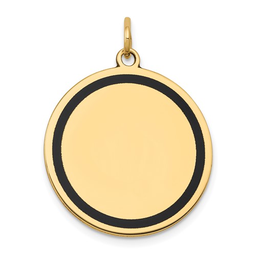 14K Yellow Gold Charm with Black Enamel Edge.027 Gauge Round Engravable 23mm Disc