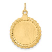 14K Yellow Gold Plain.013 Gauge Round Engravable 20.3x 18.6mm Disc Charm with Rope Edge view 3