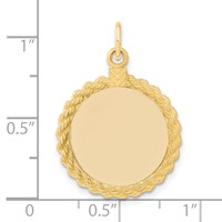 14K Yellow Gold Plain.013 Gauge Round Engravable 20.3x 18.6mm Disc Charm with Rope Edge view 4