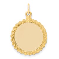 14K Yellow Gold Plain.013 Gauge Round Engravable 20.3x 18.6mm Disc Charm with Rope Edge view 1