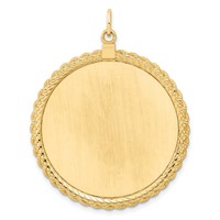 14K Yellow Gold Plain.013 Gauge Round Engravable 36.6x 34.9mm Disc Charm with Rope Edge view 3