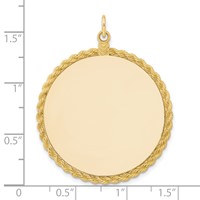 14K Yellow Gold Plain.013 Gauge Round Engravable 36.6x 34.9mm Disc Charm with Rope Edge view 4