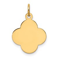 14K Yellow Gold Plain.018 Gauge Engravable Quatrefoil 17x 15mm Disc Charm view 3