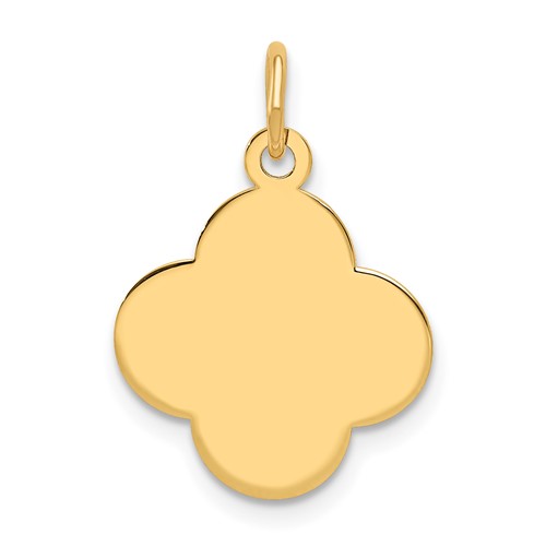 14K Yellow Gold Plain.027 Gauge Engravable Quatrefoil 17x 15mm Disc Charm